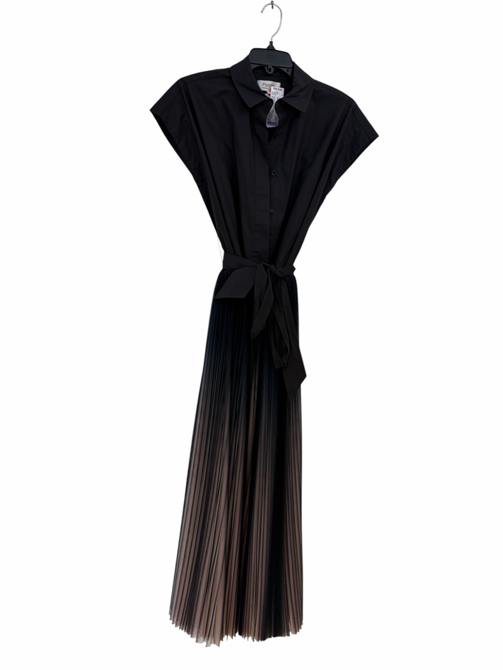 Sleeveless Black Maxi Dress with Pleated Ombre Skirt